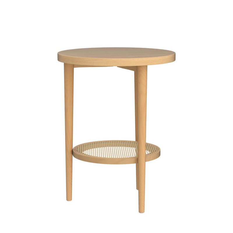 Round Decorative Side Table With Rattan Storage Shelf, Light Brown