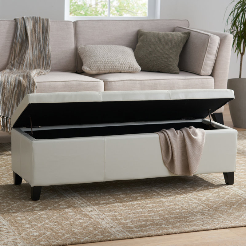 Banc de rangement/repose-pieds rembourré moderne Denali | Conception minimaliste avec rangement dissimulé et charnières à fermeture en douceur