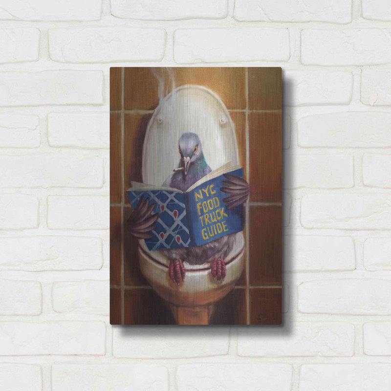 Tabouret pigeon par Lucia Heffernan - peinture sur métal sans cadre, H 16 po x l 12 po x P 0,13 po
