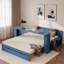Lit de jour multifonctionnel avec tiroir de rangement, compartiments ouverts et table d'appoint hydraulique-277514831