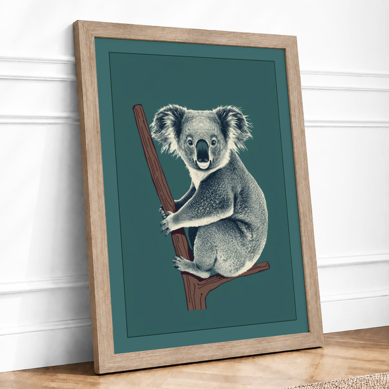 Koala on Branch Modern - Framed Print, A2 - 59.4 x 42.0 cm, Oak