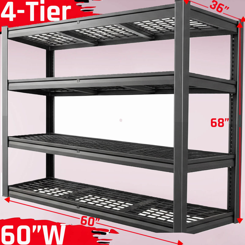 Heavy Duty 4-Tier Steel Shelves - Adjustable Storage Rack For Garage, Warehouse, Pantry,68" H x 60" W x 36" D