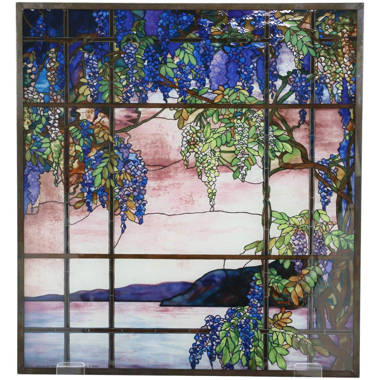 Ebros Louis Comfort Tiffany Four Seasons Collection Winter Stained Glass Art with Base Decor