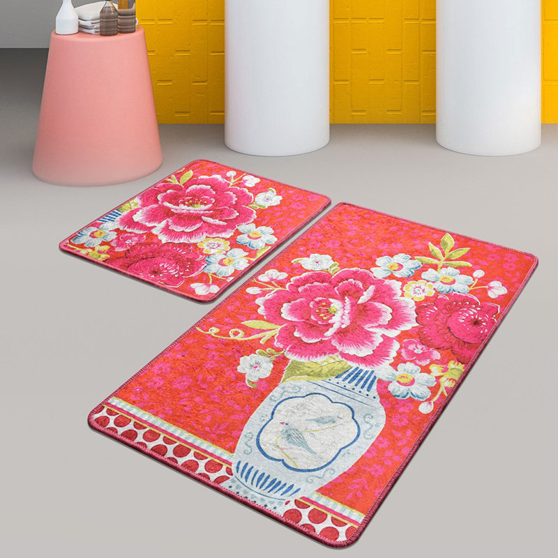 Ensemble de tapis de bain antibactérien (2 pièces), 100% polyester, 19,7 po x 23,6 po et 23,6 po x 39,4 po | Sous-tapis antidérapant, hauteur des poils: 0,4 po | Lavable à la machine, doux et durable, idéal pour la sécurité et le confort de la salle de bain