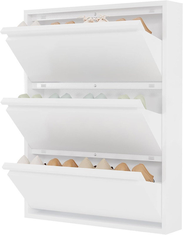 Armoire à chaussures en métal ultra-mince de 6 po avec 3 tiroirs rabattables, à fixation murale ou sur pied, pour l'entrée
