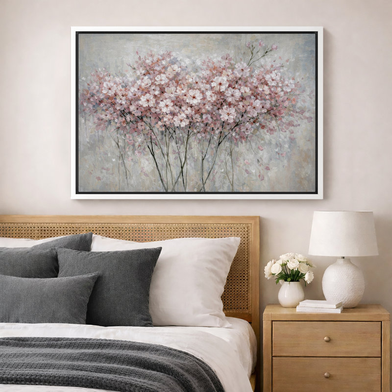 Œuvre de cerisier en fleurs, doux printemps floral, impression sur toile encadrée, H 24 po x l 36 po x P 1,5 po, Cadre blanc