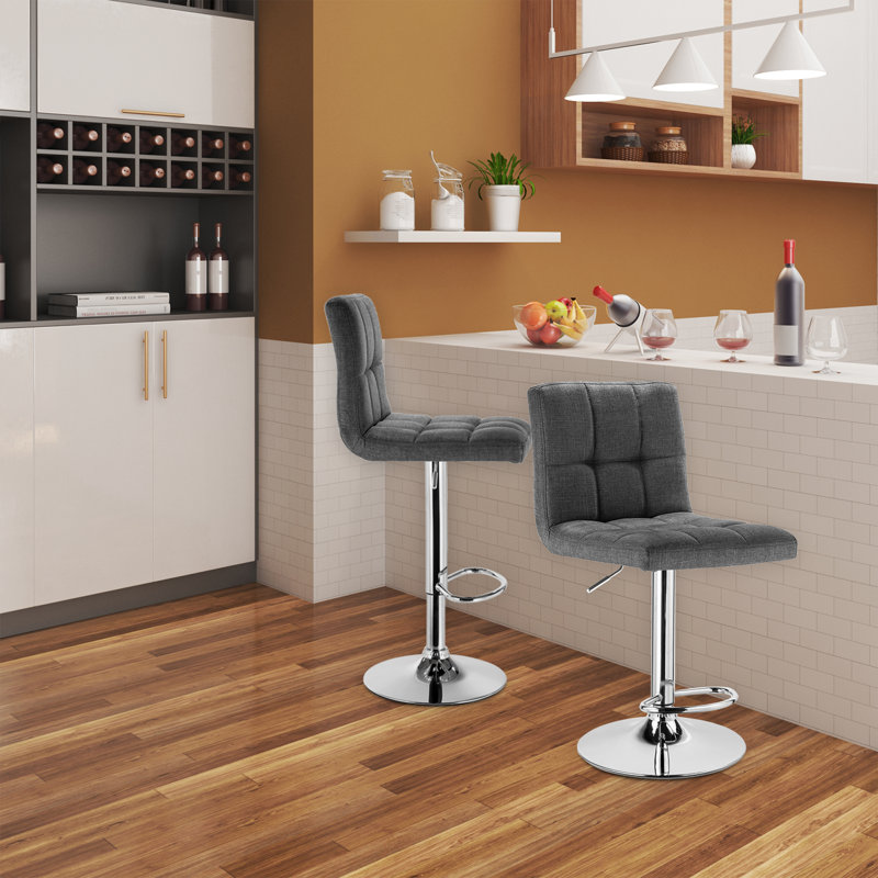 Dequincy Swivel Upholstered Adjustable Height Counter Stool with Metal Frame, Dark Grey