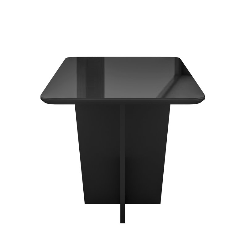 Compact Italian Style Dining Table for 4 with Painted Glass top and Elegant Wood Base, Black, Black