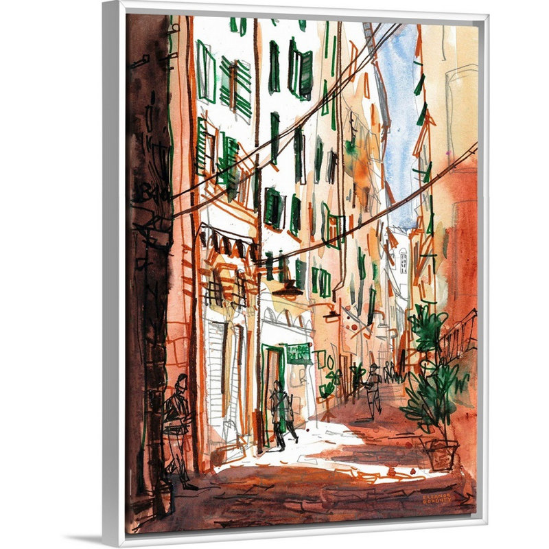 «Italian Alleyway - Genova» par Eleanor Doughty, reproduction d'art sur toile, Cadre blanc, H 18 po x l 14 po x P 1,75 po