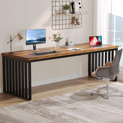 78.74 Inches Double Computer Desk for 2 Person – Extra Long Industrial Workstation with Heavy Duty Metal Frame, Large Dual Study Table for Home Office, Brown and Black Finish