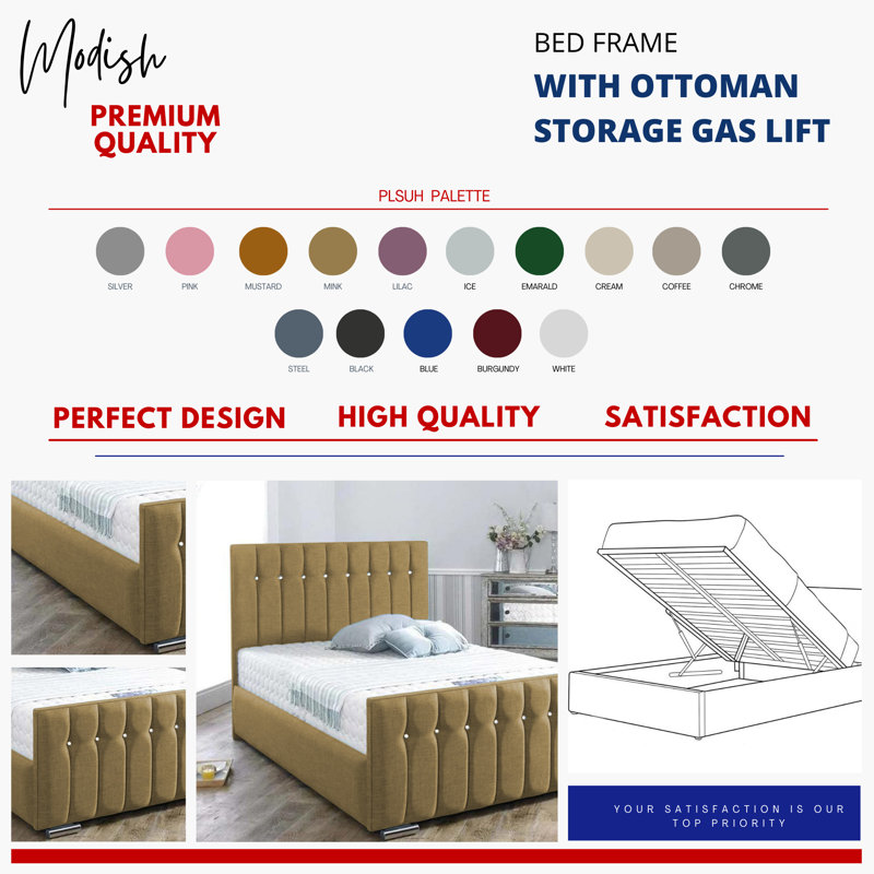 Upholstered Ottoman Storage Bed, Single (3'), Mink