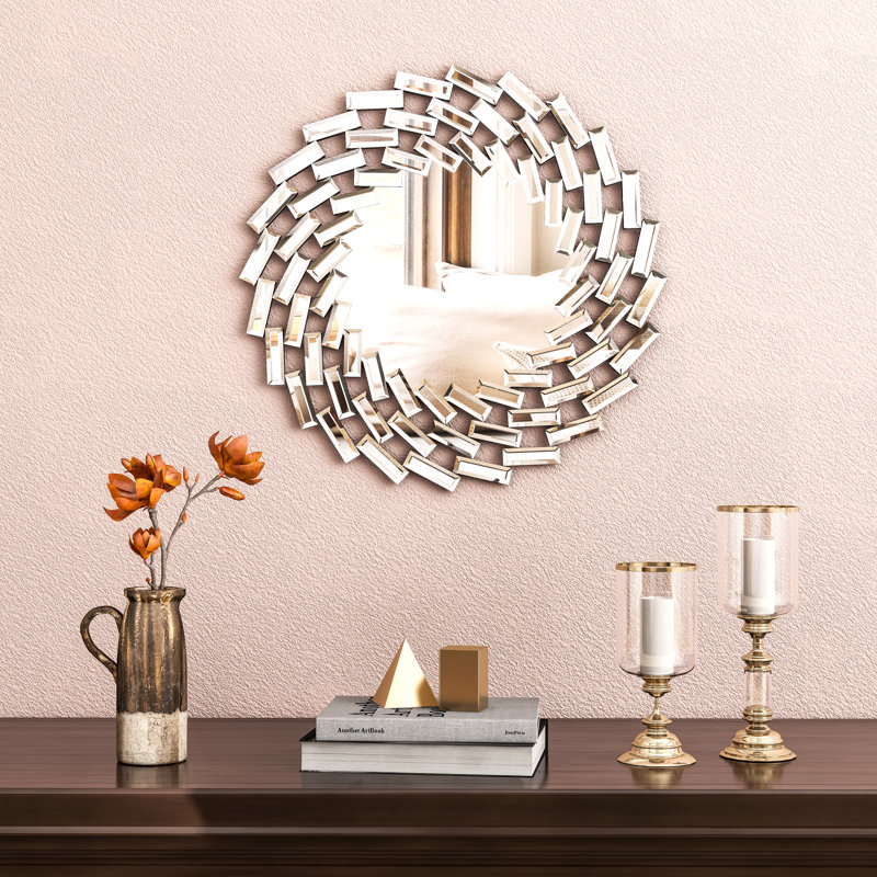 Freelon Sunburst Flat Round Wall Mirror, 17.7" x 17.7"