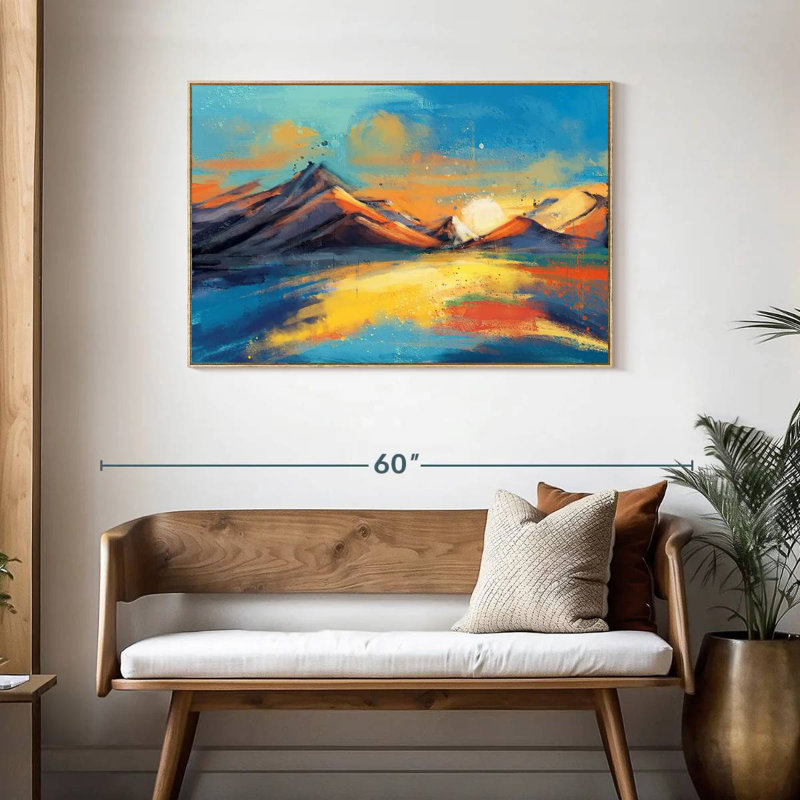 Coucher de soleil, paysage de Quenby, Cadre flottant en bois naturel, 43 po x 29 po
