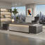 Bureau de direction moderne en forme de L gris foncé et beige clair avec armoires de rangement et multiprise intégrée, bureau de PDG de qualité supérieure-2090954219-2090954222