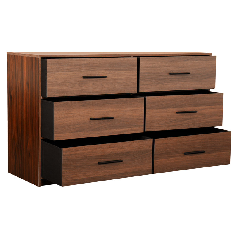 Spacious Wood Frame Dresser with 6 Fabric Drawers
