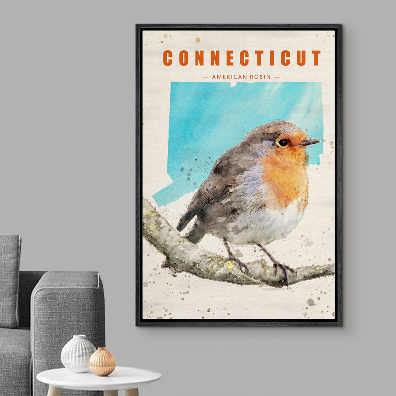 IDÉE4WALL, reproduction d'art sur toile encadrée, Connecticut American Robin, H 24 po x l 16 po x P 1,5 po, Noir