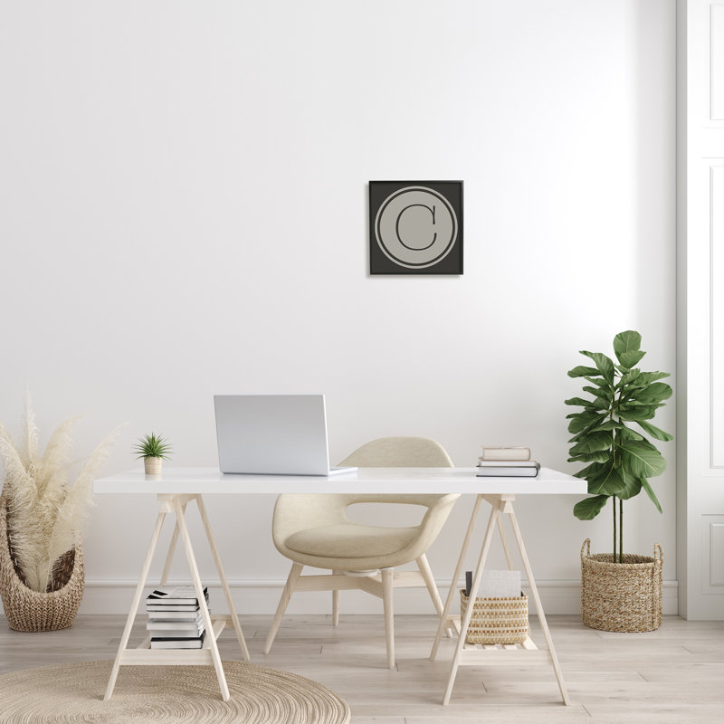 " Modern B Initial Round Elevator Key Shape " by Ziwei Li, Black Framed, 12" H x 12" W x 1.5" D