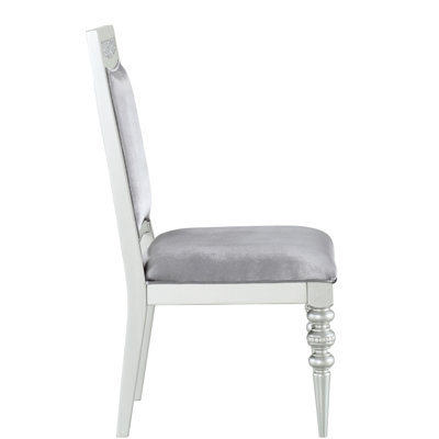 2 Grey And Platinum Side Seating Chairs - Soft Fabric Upholstery Dazzling Rhinestone Inlay Wood Frame (pair) Comfortable Foam Base