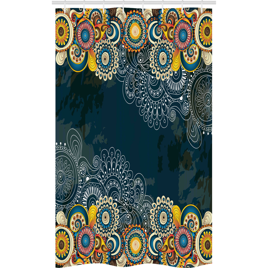 Schmaler Duschvorhang, Mandala Paisley, Psychedelisch, Blau Gelb