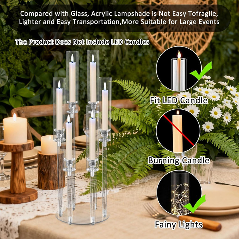 4Pcs Acrylic Candelabra Centerpiece With 6 Adjustable Arms, Acrylic Candle Holder Round Base, Perfect For Led Candles, Elegant Home Decor,Wedding Centerpieces For Tab