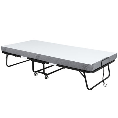 Folding Guest Bed With 4" Mattress, Metal Frame And Wheels, Portable Space Saving, White, 78.96"x35.5"x16.59", 330lbs Bearing Capacity Bed, Construction White