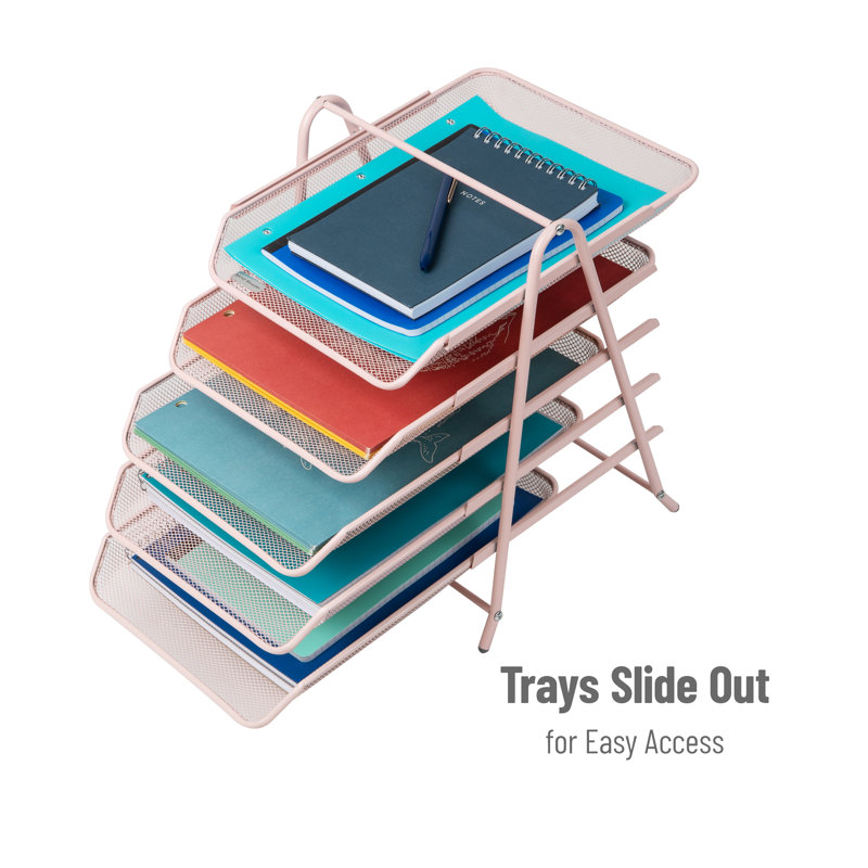 Pink Metal Mesh 5-Tier Letter Tray Organizer