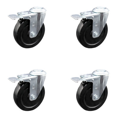 5 Inch SS Hard Rubber Wheel Swivel Bolt Hole Caster Set with Total Lock Brake