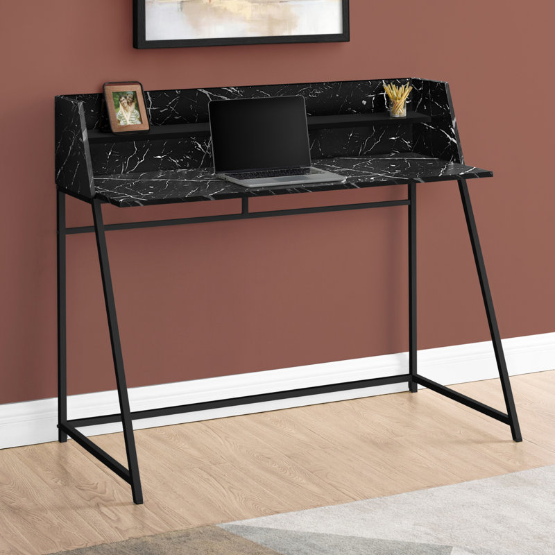 Computer Desk, Home Office, Laptop, Storage Shelves, 48"L, Work, Laminate, Black Metal, Contemporary, Modern, Black