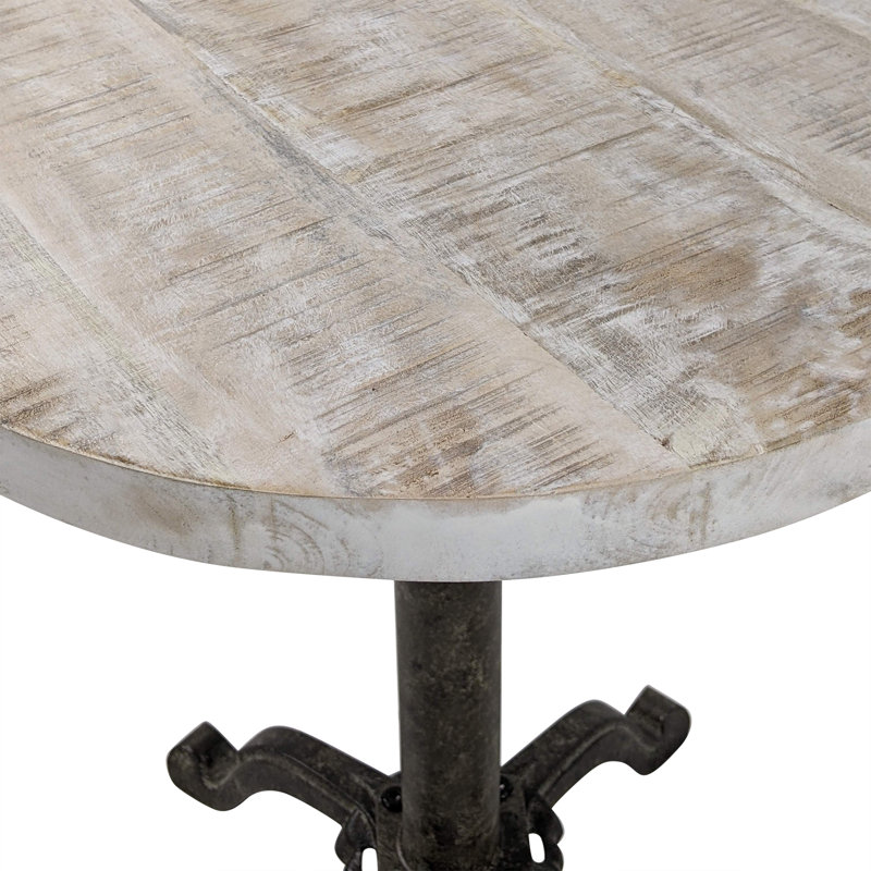 Elegant Beige 18" Adjustable Height Side Table with Ornate Metal Base, Natural Driftwood