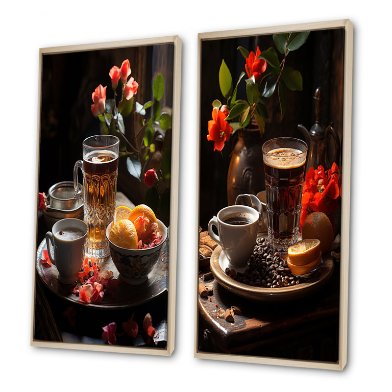 Aroma Cuban Coffee Harmony - ensemble d'art mural sur toile café et thé, Encadrement brun, H 40 po x l 41 po