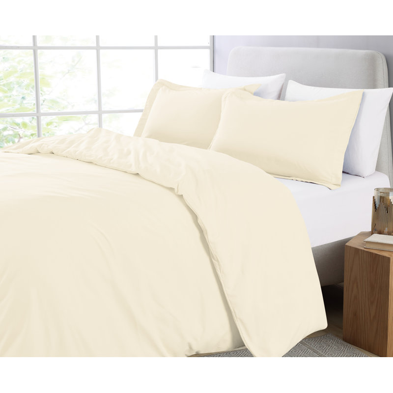 Ensemble de housse de couette en microfibre, Housse de couette pour lit double / grand + 1 taie, Ivoire