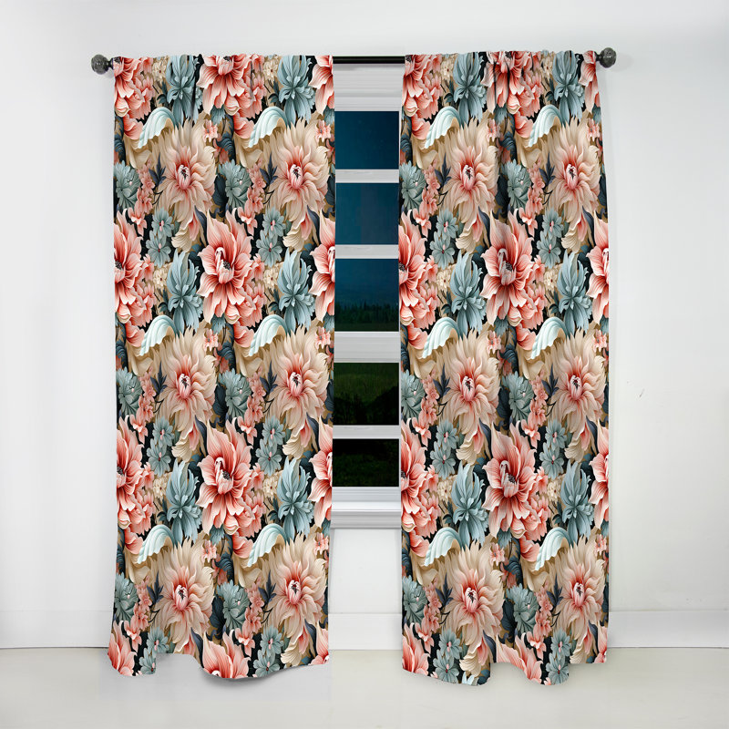Pink And Blue Paisley Garden Dream - Bohemian Velvet Curtain - Room Darkening - 1 Panel, 52" W x 95" L