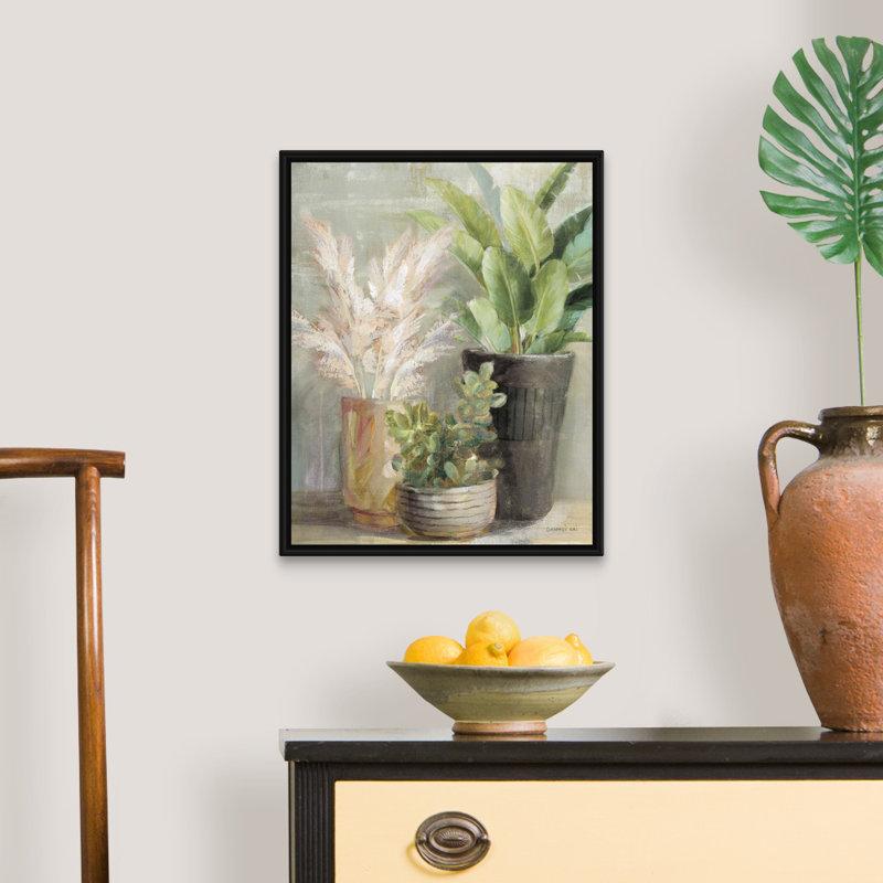 Art mural sur toile, "Jardin intérieur III", Cadre flottant noir, H 14 po x l 11 po x P 1,75 po