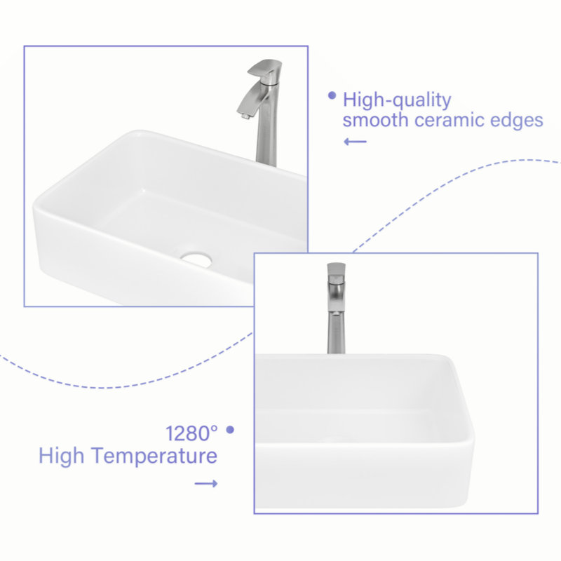 19" x 15" White Ceramic Rectangular Vessel Sink with Matte Black Faucet