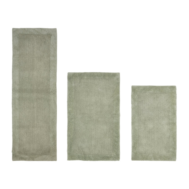 Merkel 100% Cotton 2370 GSM Tufted Reversible 3-Piece Bath Rug Set – Ultra Soft, Highly Absorbent, Machine Washable, OEKO-TEX Certified, Ideal for Shower, Bathtub & Vanity, Dark Sage