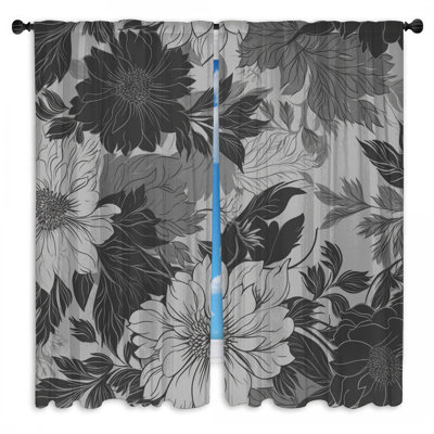 Rideaux de fenêtre à motif floral monochrome transparent et obscurcissant - 2 panneaux