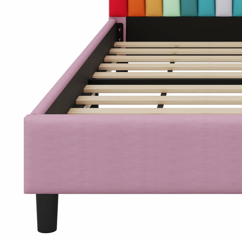 Rainbow Design Upholstered Platform Bed Cute Style Princess Bed For Boys & Girls, Teens