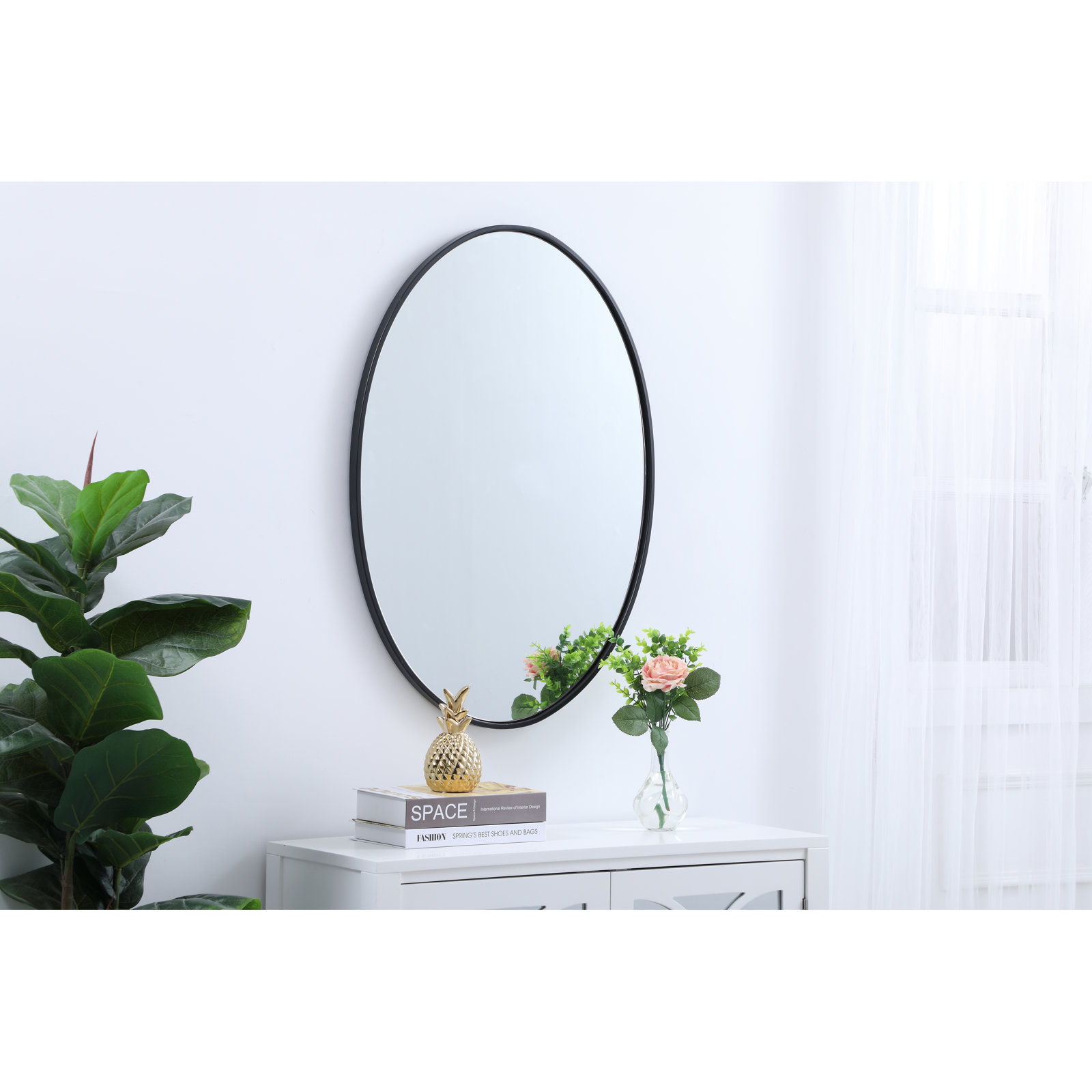 Sabine Metal Oval Wall Mirror, 24" x 34", Black