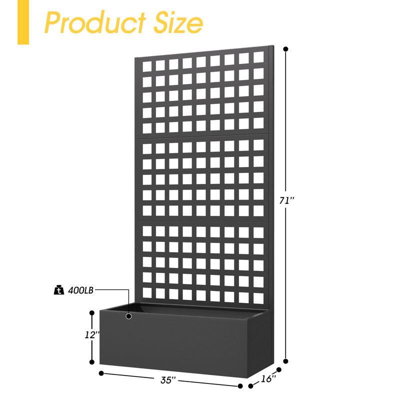  71" Metal Planter Box With Trellis, Raised Garden Bed With Privacy Screen And Drainage Holes, Rust-Proof Galvanized Steel Planter For Climbing Plants, Patio, Balcony & Garden