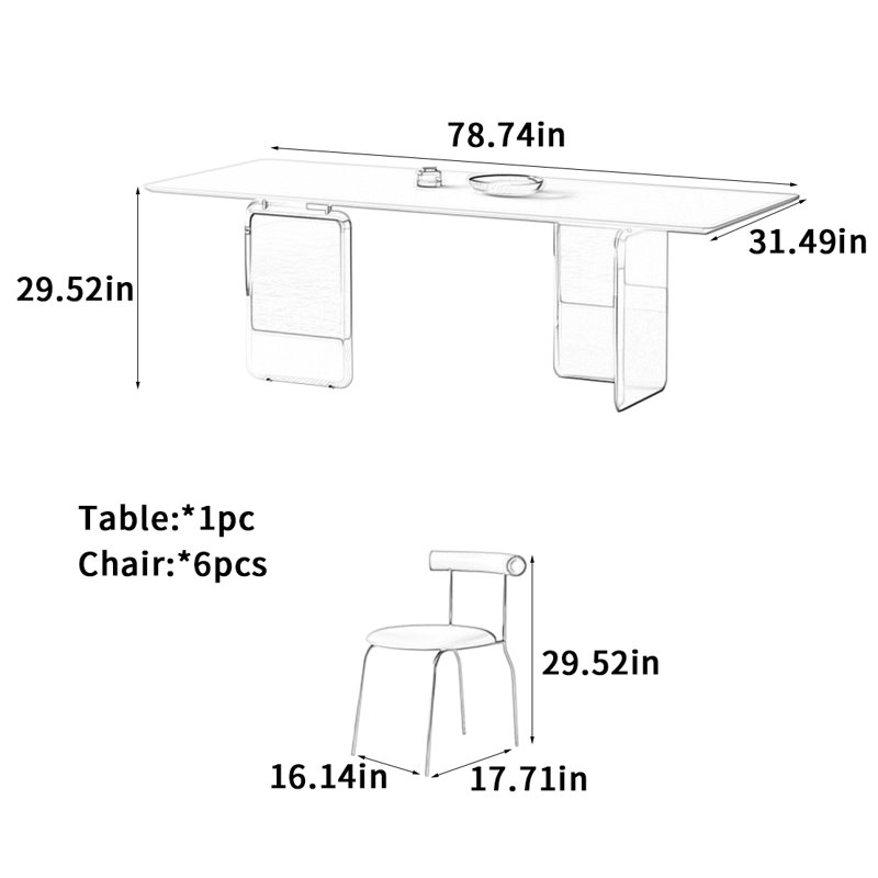 Minimalist Rock Slab Dining Table, 29.52"H x 78.74"L x 31.49"W