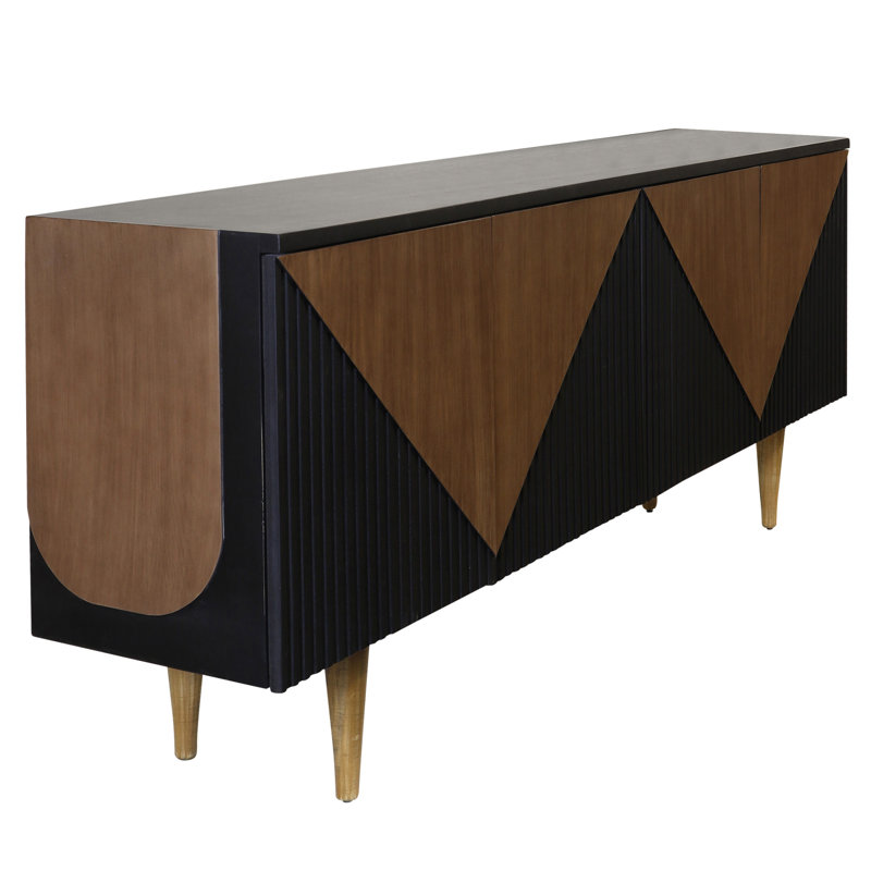 Console texturée Mid-Century à 4 portes - noir, chêne