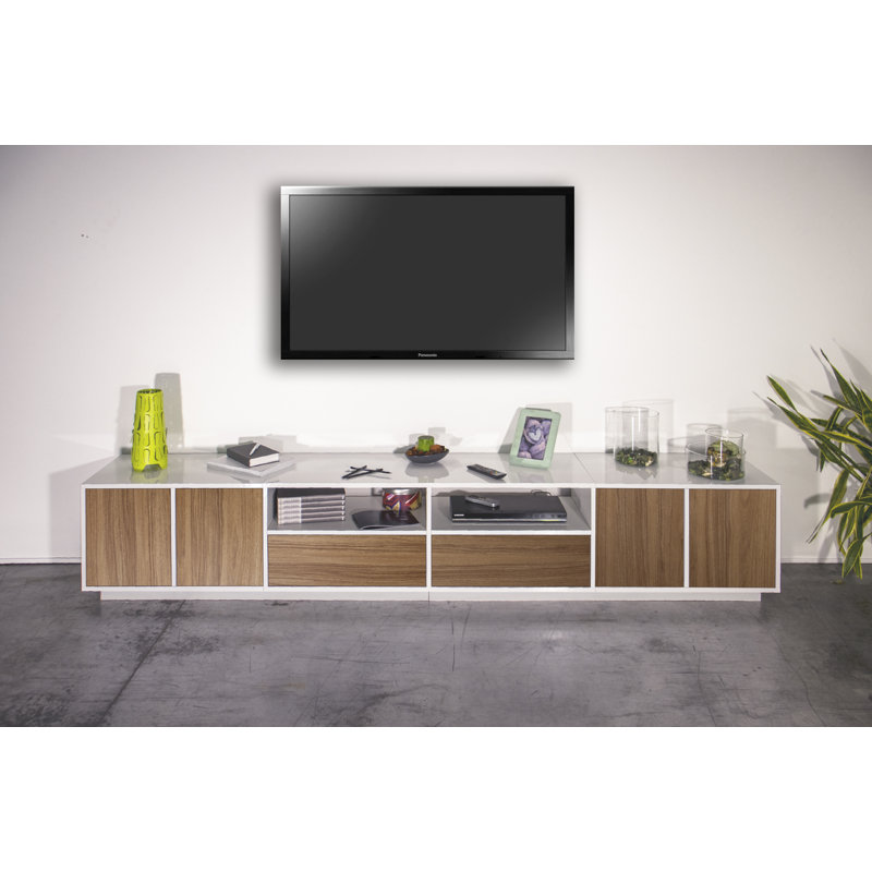 Luigi TV Stand for TVs up to 88", White Glossy/Walnut