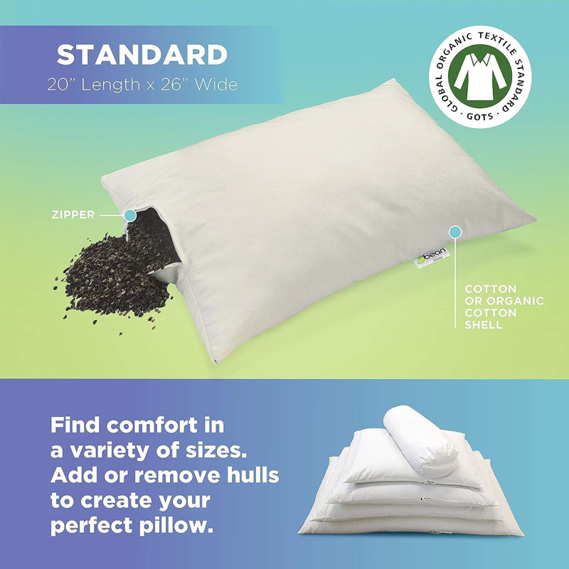 Organic Buckwheat Bed Pillow - Organic Cotton Fabric and Fill Soft Pillow for Deep Sleeping, Toddler 13" x 18"