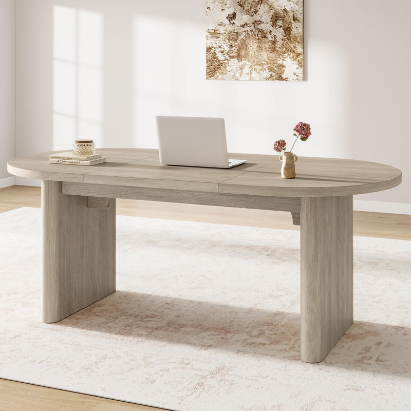 70.8-Inch Oval Dining Table for 6 to 8 Persons - Wood Table with Substantial Base in Winter Gray for Kitchen, Living Room or Office