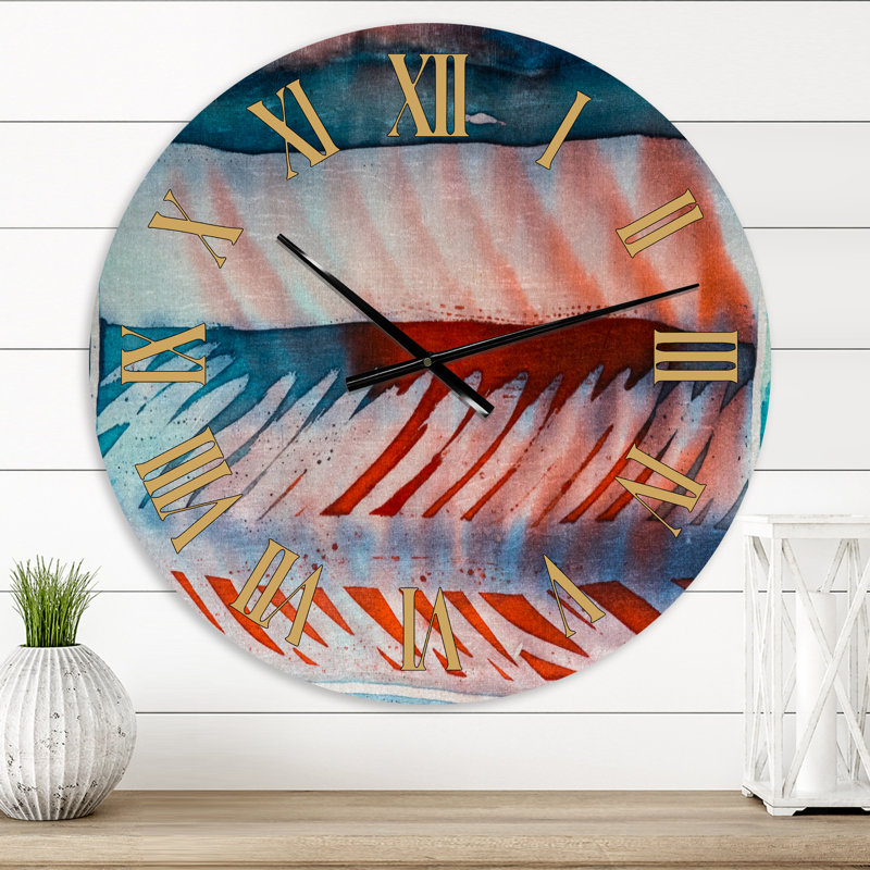 Impression Batik bleue et rouge - horloge murale moderne, Petit