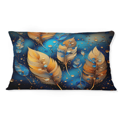 Coussin Boho Glam Gold Feathers On Cosmic Blue