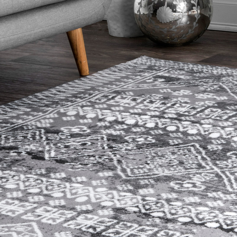 Tapis géométrique gris Caskey, Rectangle 4 pi x 6 pi
