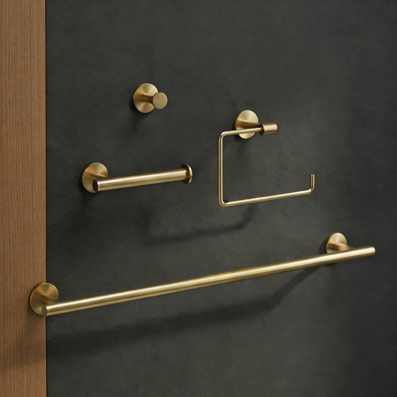VIGO Elan 4-Piece Matte Brushed Gold Bathroom Hardware Set with 24-in Towel Bar, Toilet Paper Holder, Hand Towel Holder and Hook