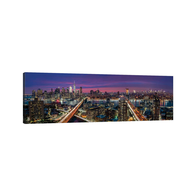 Manhattan Skyline During Beautiful Sunset by Thomas D Mørkeberg - Wrapped Canvas Panoramic Gallery-Wrapped Canvas Giclée
