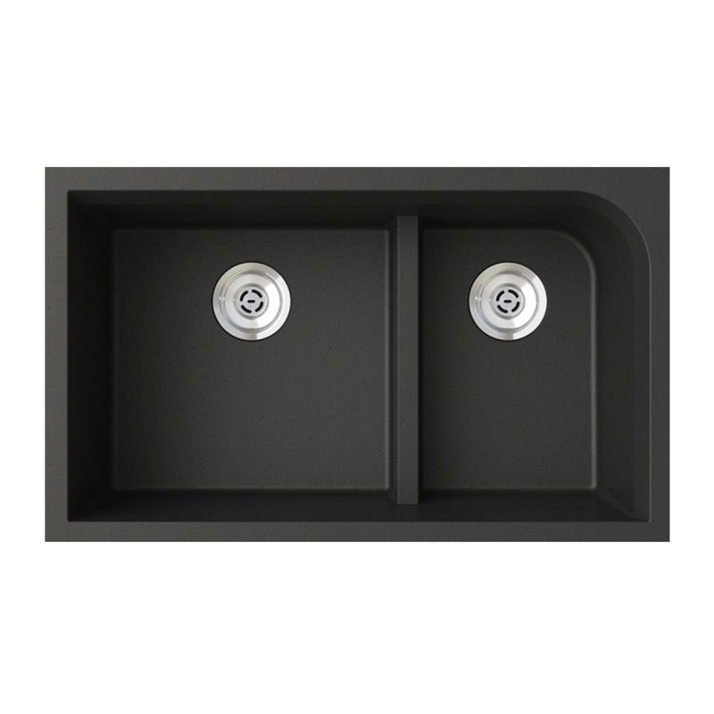 Évier de cuisine à double cuve en granite L 32 po x l 20 po, Noir